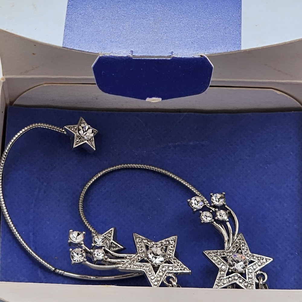 Vintage AVON Silver Tone Star Cartilage Cuff Earrings In Original Box